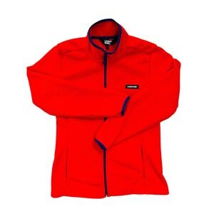 Lands End Mens Red Grid Fleece Full Zip Jacket Waffle Textured Medium 10-12